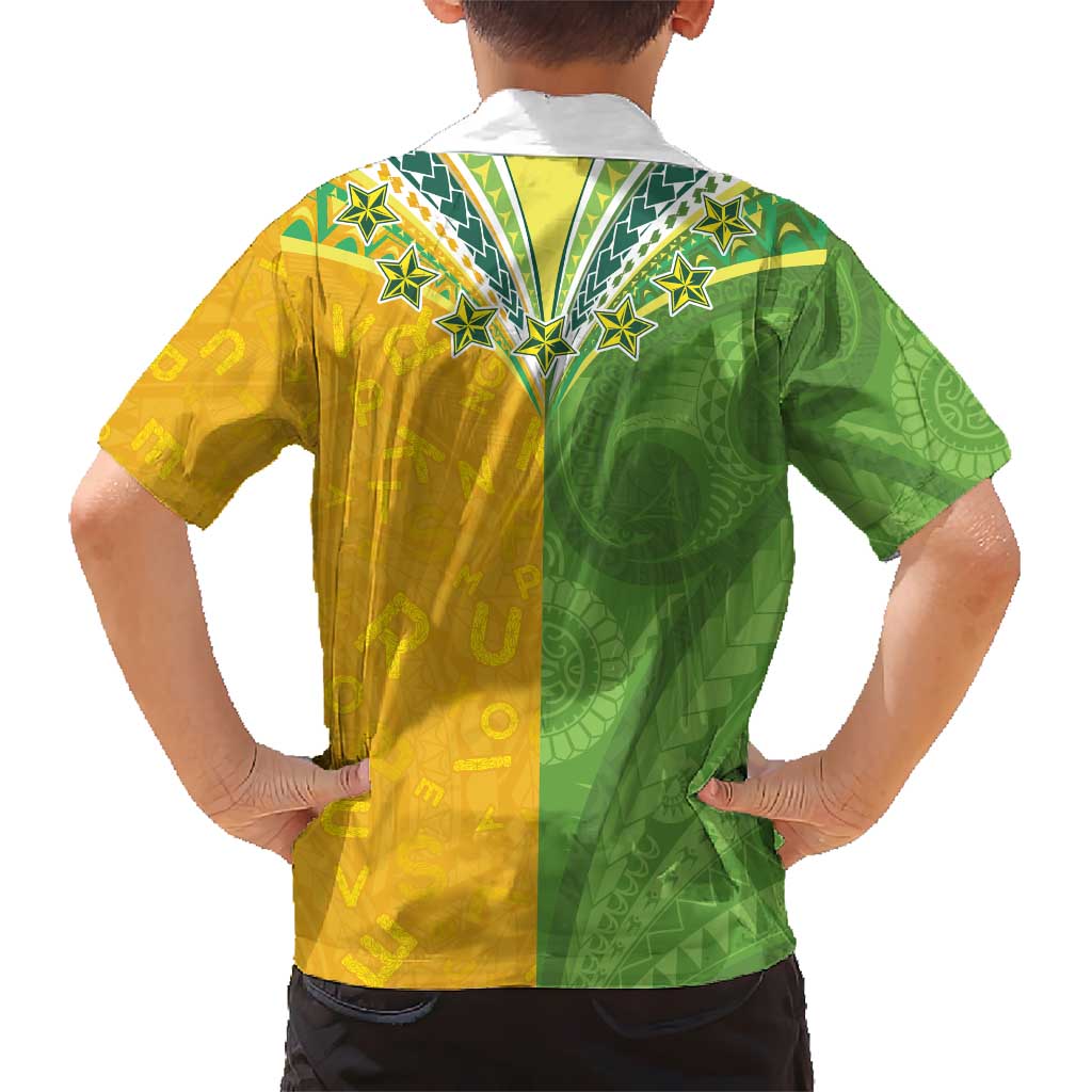 Cook Islands Language Week Kid Hawaiian Shirt Tatau Pattern and Rarotongan Alphabet - Polynesian Pride