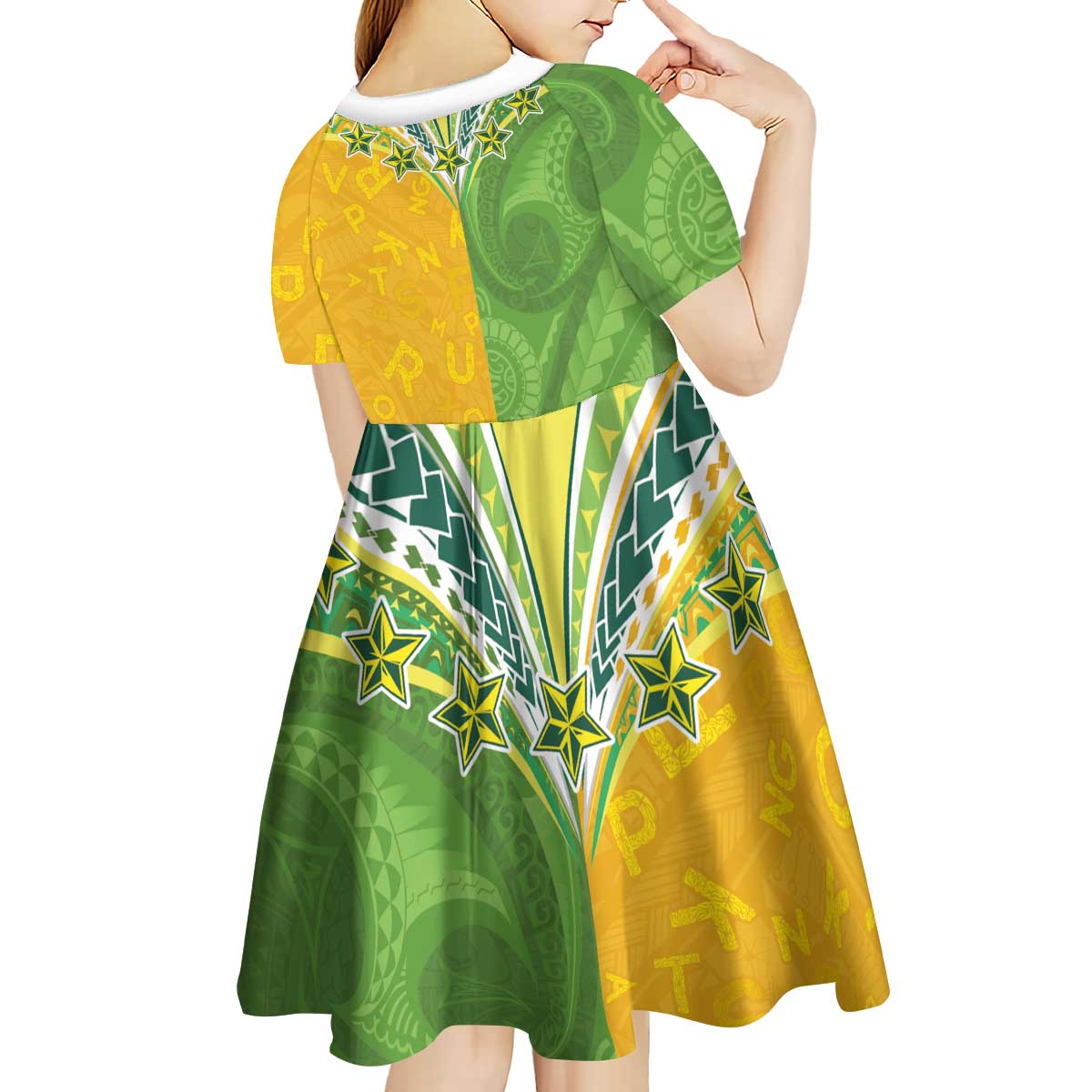 Cook Islands Language Week Kid Short Sleeve Dress Tatau Pattern and Rarotongan Alphabet LT03 - Polynesian Pride