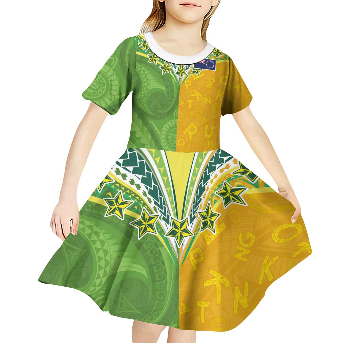 Cook Islands Language Week Kid Short Sleeve Dress Tatau Pattern and Rarotongan Alphabet LT03 - Polynesian Pride