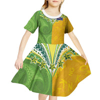 Cook Islands Language Week Kid Short Sleeve Dress Tatau Pattern and Rarotongan Alphabet LT03 - Polynesian Pride
