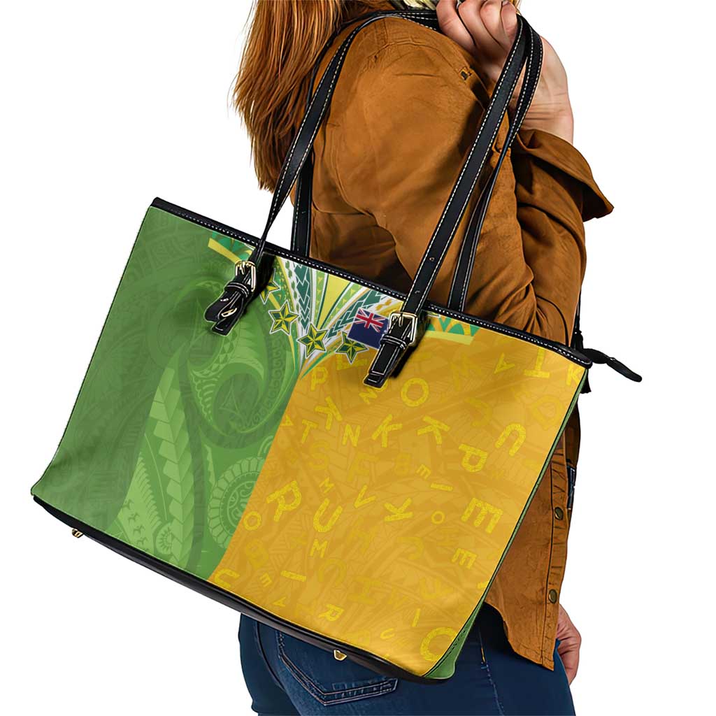 Cook Islands Language Week Leather Tote Bag Tatau Pattern and Rarotongan Alphabet - Polynesian Pride