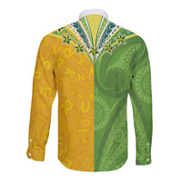 Cook Islands Language Week Long Sleeve Button Shirt Tatau Pattern and Rarotongan Alphabet - Polynesian Pride