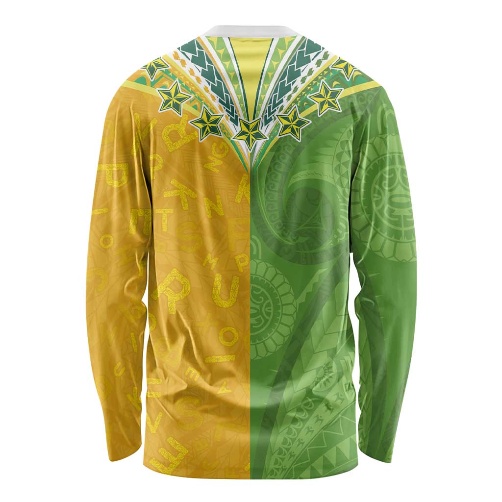 Cook Islands Language Week Long Sleeve Shirt Tatau Pattern and Rarotongan Alphabet - Polynesian Pride