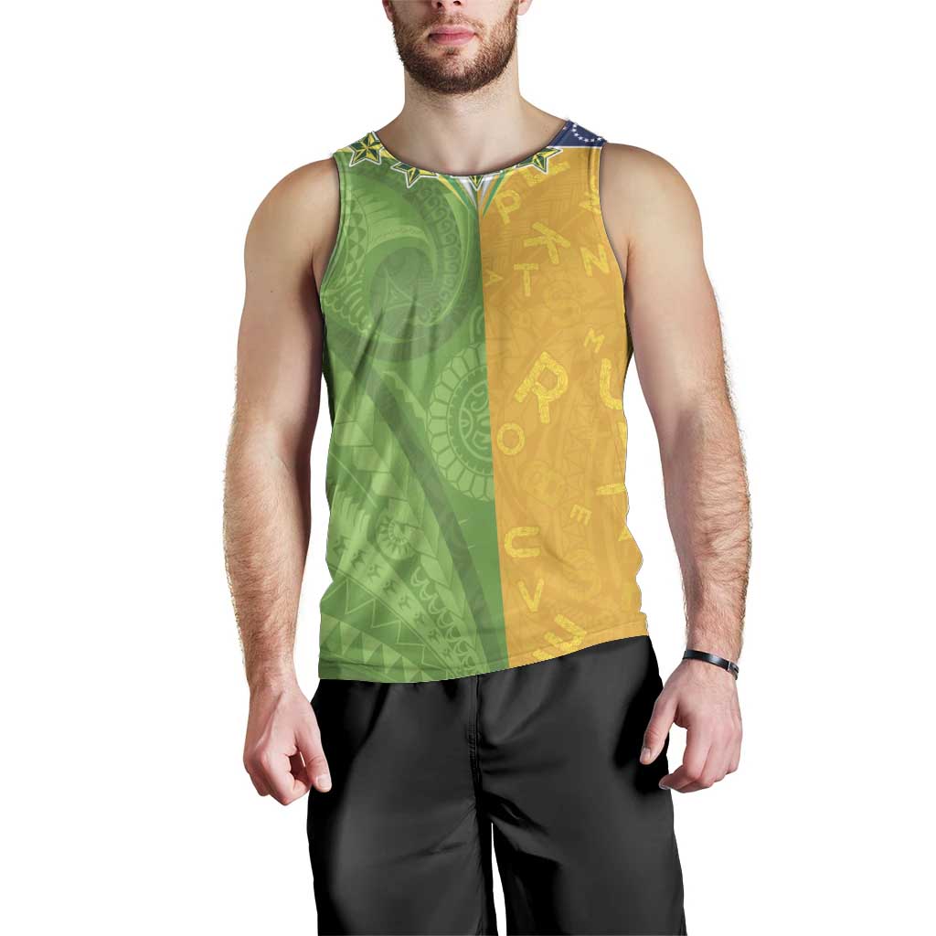Cook Islands Language Week Men Tank Top Tatau Pattern and Rarotongan Alphabet - Polynesian Pride