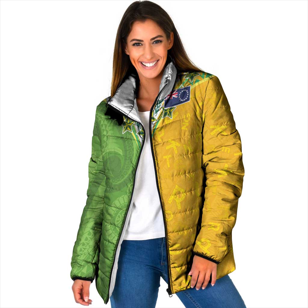 Cook Islands Language Week Padded Jacket Tatau Pattern and Rarotongan Alphabet - Polynesian Pride