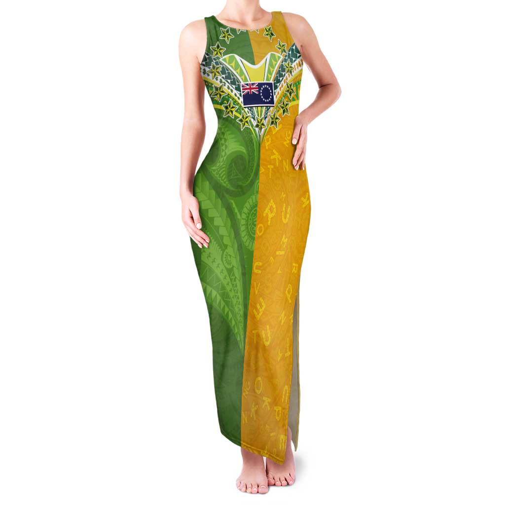 Cook Islands Language Week Tank Maxi Dress Tatau Pattern and Rarotongan Alphabet - Polynesian Pride