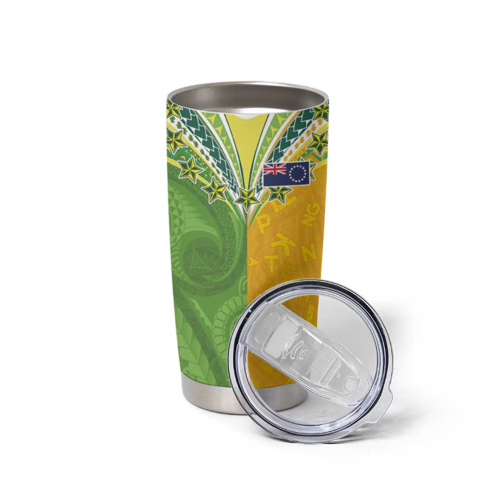 Cook Islands Language Week Tumbler Cup Tatau Pattern and Rarotongan Alphabet - Polynesian Pride