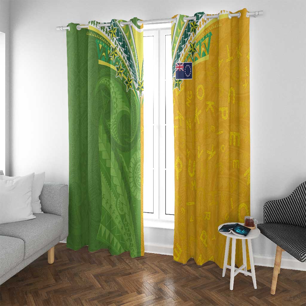 Cook Islands Language Week Window Curtain Tatau Pattern and Rarotongan Alphabet - Polynesian Pride