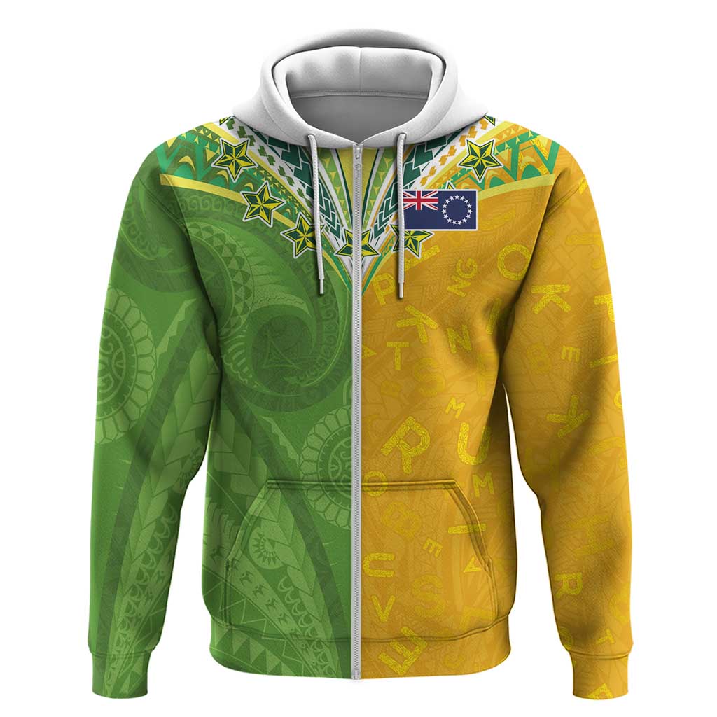 Cook Islands Language Week Zip Hoodie Tatau Pattern and Rarotongan Alphabet - Polynesian Pride