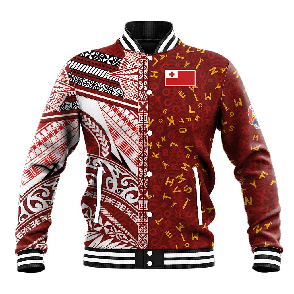 Tonga Language Week Baseball Jacket Ngatu Pattern and Tongan Alphabet - Polynesian Pride