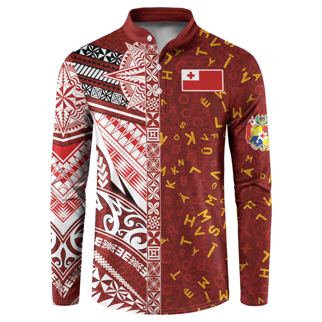 Tonga Language Week Button Sweatshirt Ngatu Pattern and Tongan Alphabet - Polynesian Pride