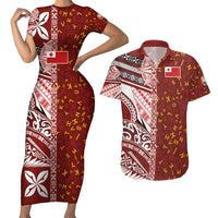 Tonga Language Week Couples Matching Short Sleeve Bodycon Dress and Hawaiian Shirt Ngatu Pattern and Tongan Alphabet - Polynesian Pride