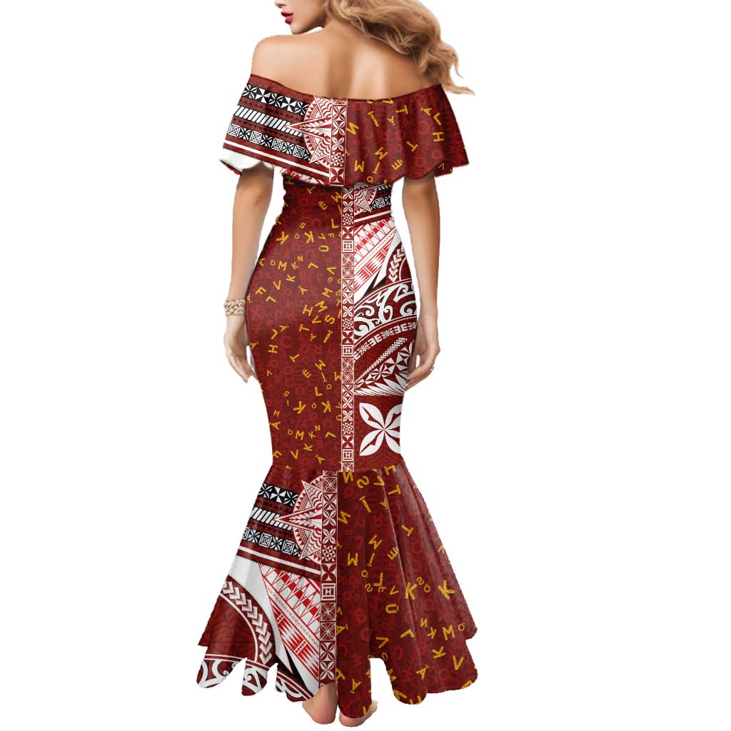 Tonga Language Week Family Matching Mermaid Dress and Hawaiian Shirt Ngatu Pattern and Tongan Alphabet - Polynesian Pride