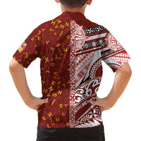 Tonga Language Week Family Matching Off Shoulder Maxi Dress and Hawaiian Shirt Ngatu Pattern and Tongan Alphabet - Polynesian Pride