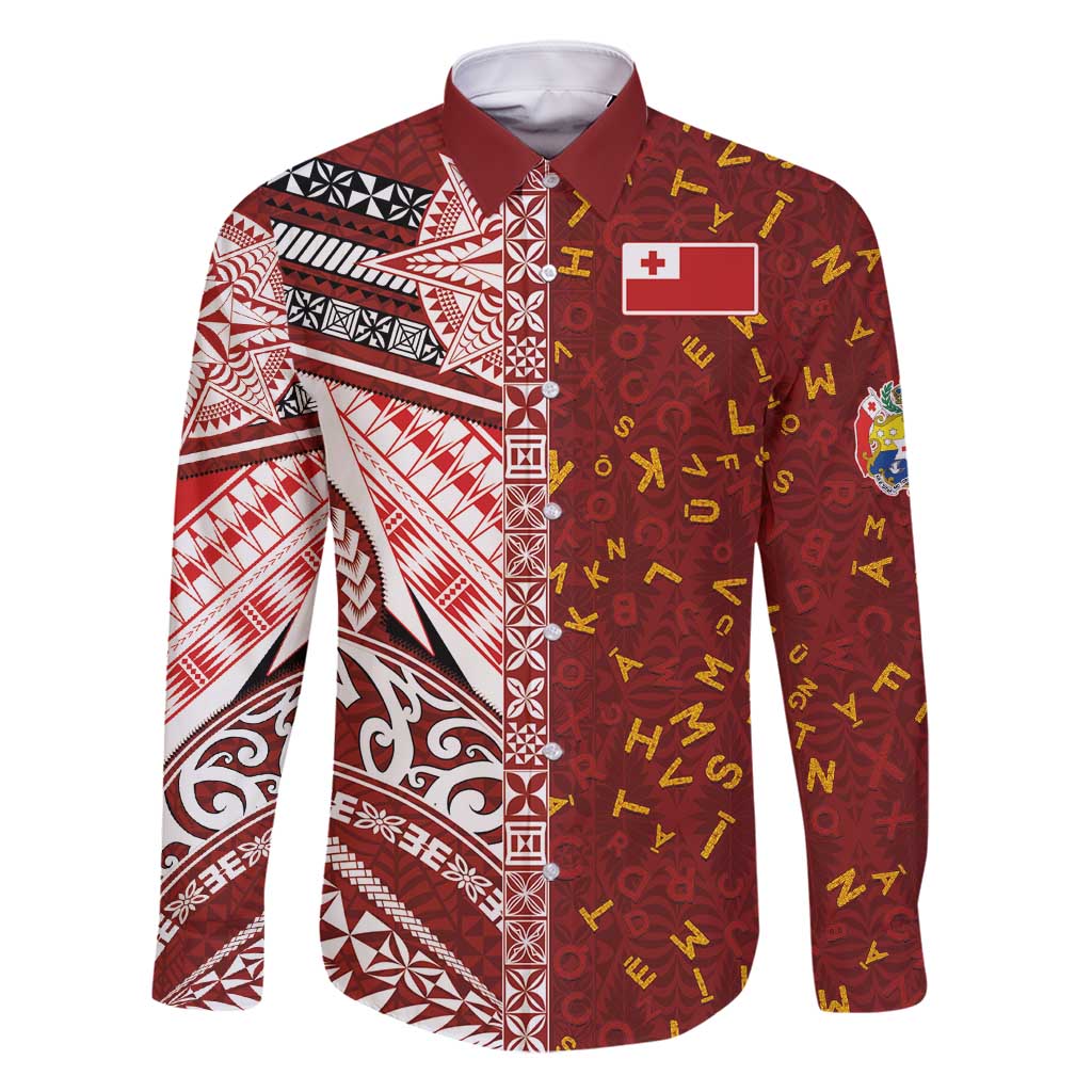 Tonga Language Week Family Matching Off Shoulder Maxi Dress and Hawaiian Shirt Ngatu Pattern and Tongan Alphabet - Polynesian Pride