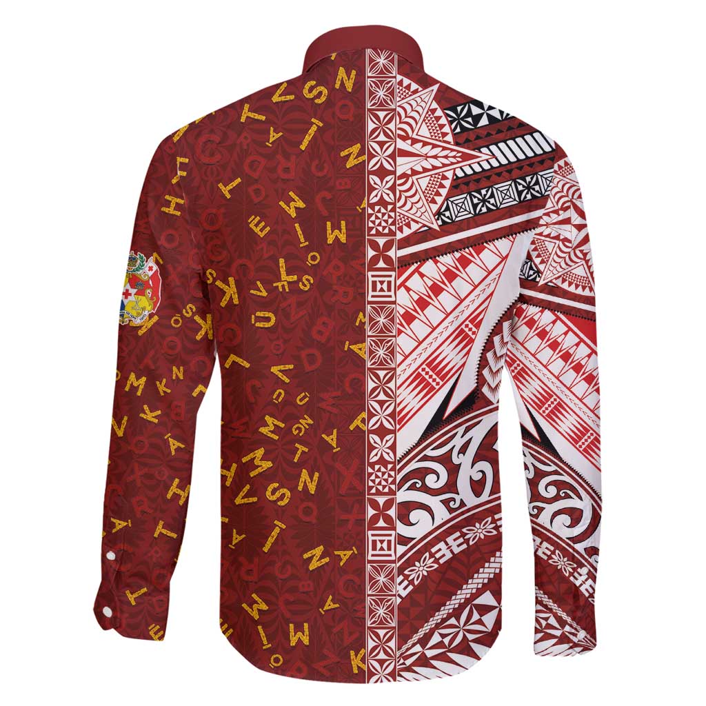 Tonga Language Week Family Matching Off Shoulder Short Dress and Hawaiian Shirt Ngatu Pattern and Tongan Alphabet - Polynesian Pride