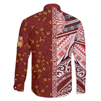 Tonga Language Week Family Matching Off Shoulder Short Dress and Hawaiian Shirt Ngatu Pattern and Tongan Alphabet - Polynesian Pride