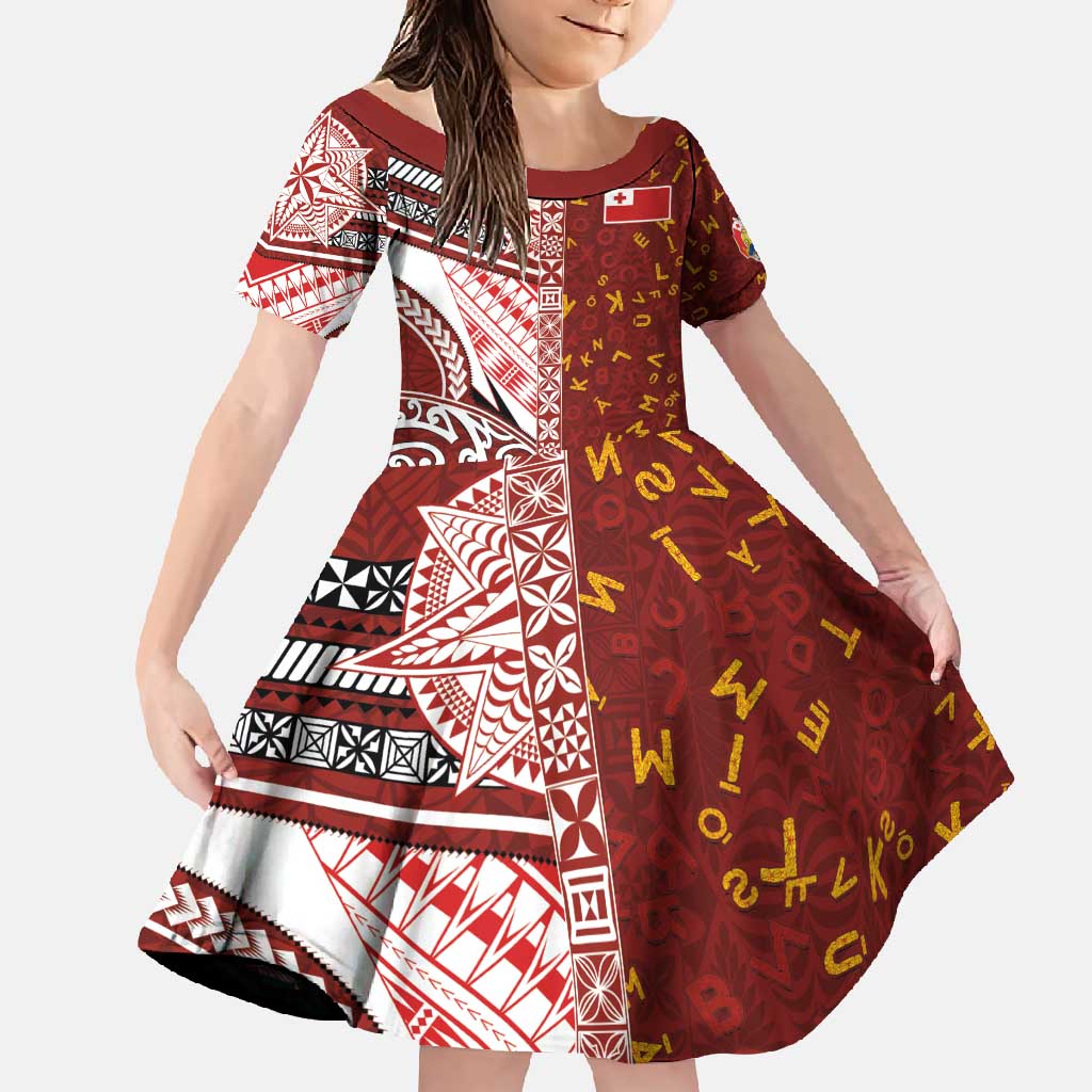 Tonga Language Week Family Matching Short Sleeve Bodycon Dress and Hawaiian Shirt Ngatu Pattern and Tongan Alphabet - Polynesian Pride