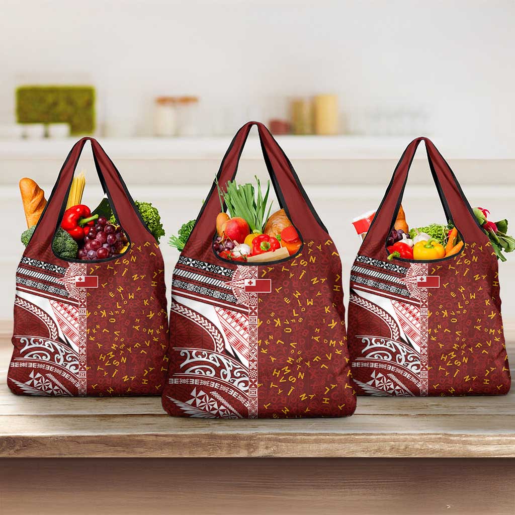 Tonga Language Week Grocery Bag Ngatu Pattern and Tongan Alphabet - Polynesian Pride