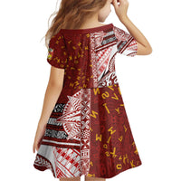 Tonga Language Week Kid Short Sleeve Dress Ngatu Pattern and Tongan Alphabet - Polynesian Pride