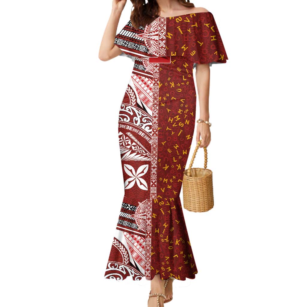 Tonga Language Week Mermaid Dress Ngatu Pattern and Tongan Alphabet - Polynesian Pride