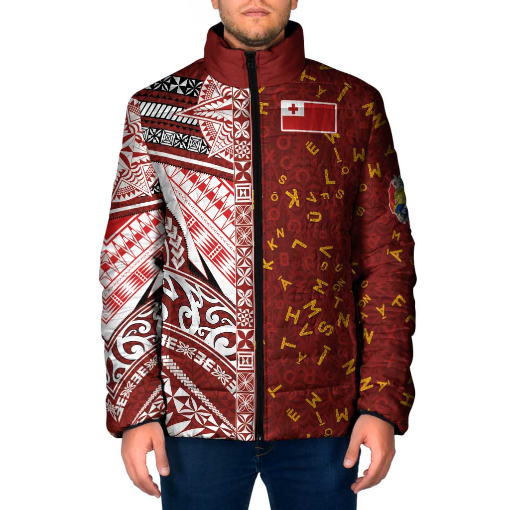 Tonga Language Week Padded Jacket Ngatu Pattern and Tongan Alphabet - Polynesian Pride