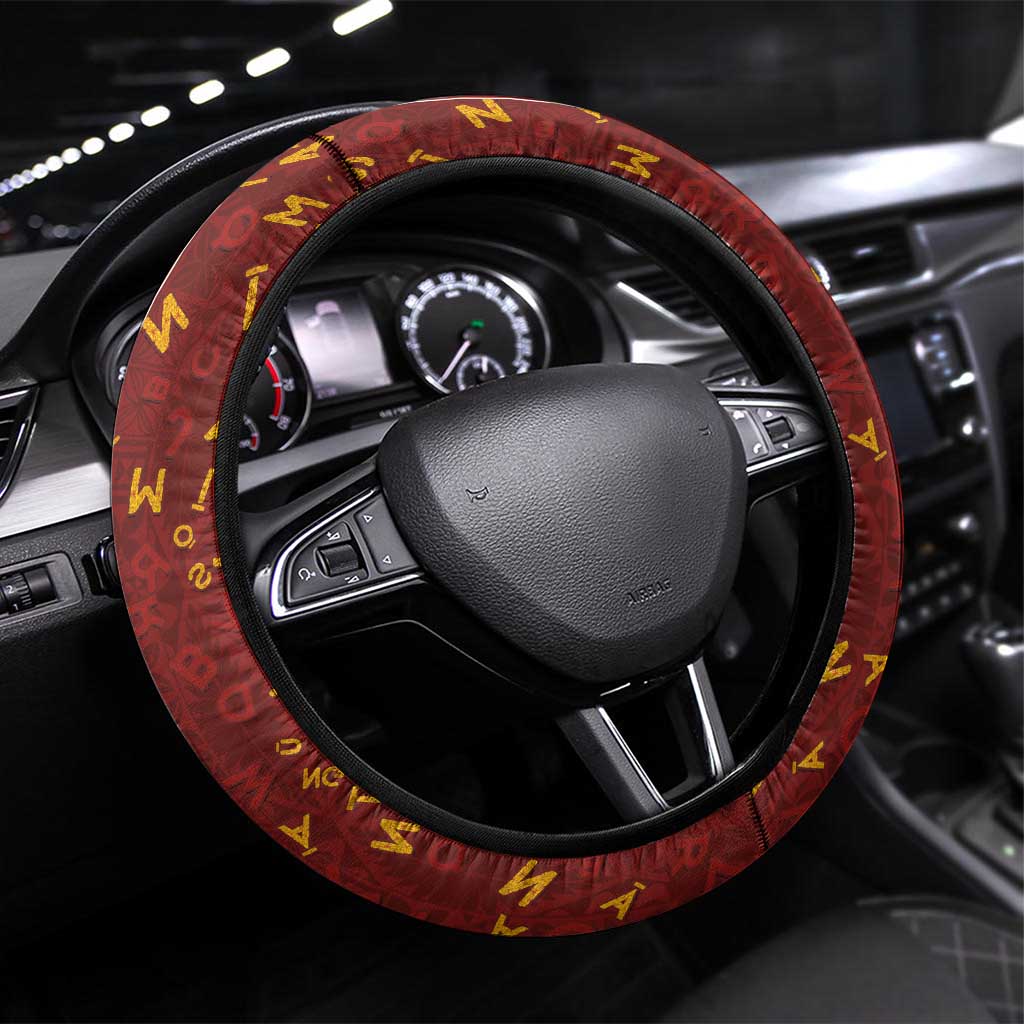 Tonga Language Week Steering Wheel Cover Ngatu Pattern and Tongan Alphabet - Polynesian Pride