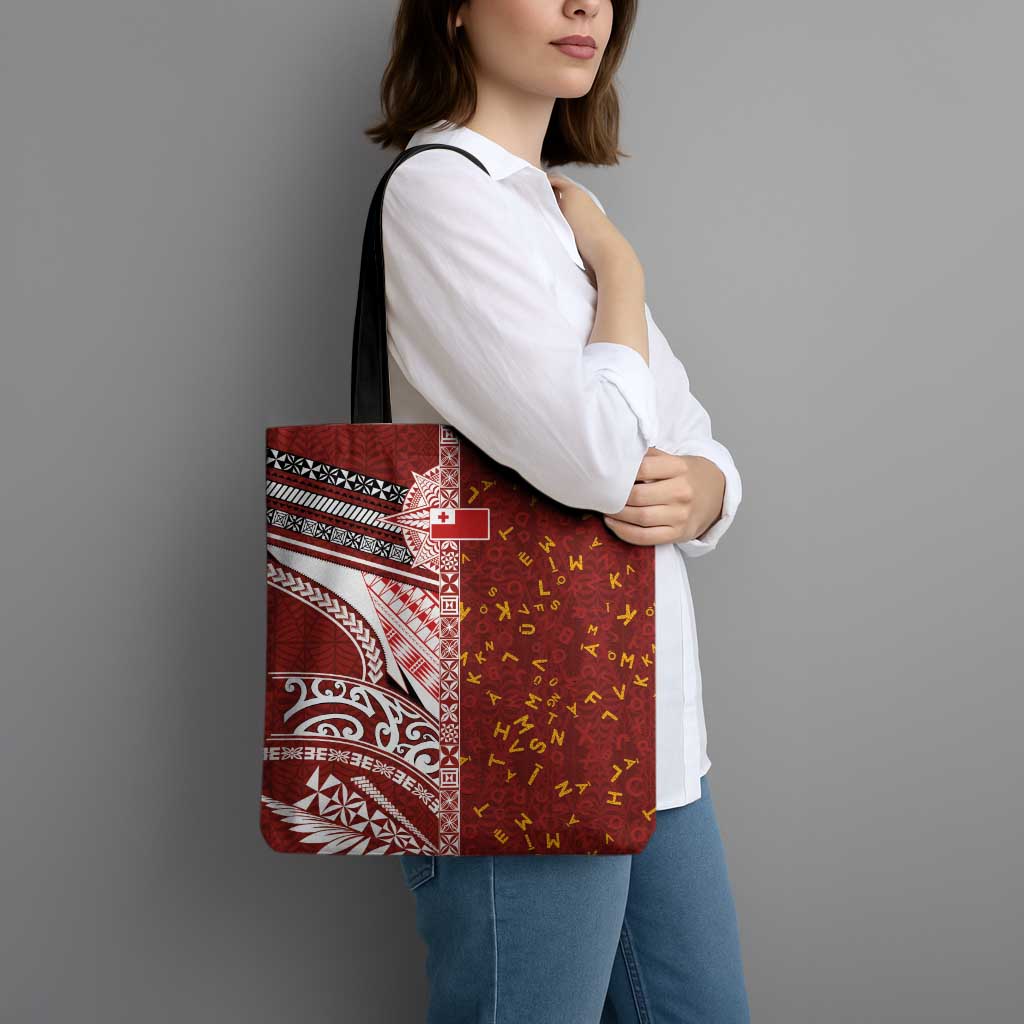 Tonga Language Week Tote Bag Ngatu Pattern and Tongan Alphabet - Polynesian Pride