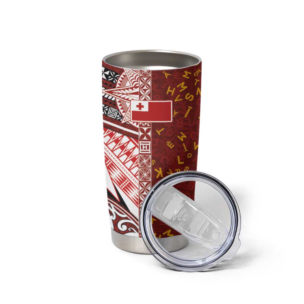 Tonga Language Week Tumbler Cup Ngatu Pattern and Tongan Alphabet - Polynesian Pride