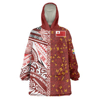 Tonga Language Week Wearable Blanket Hoodie Ngatu Pattern and Tongan Alphabet LT03 One Size Red - Polynesian Pride