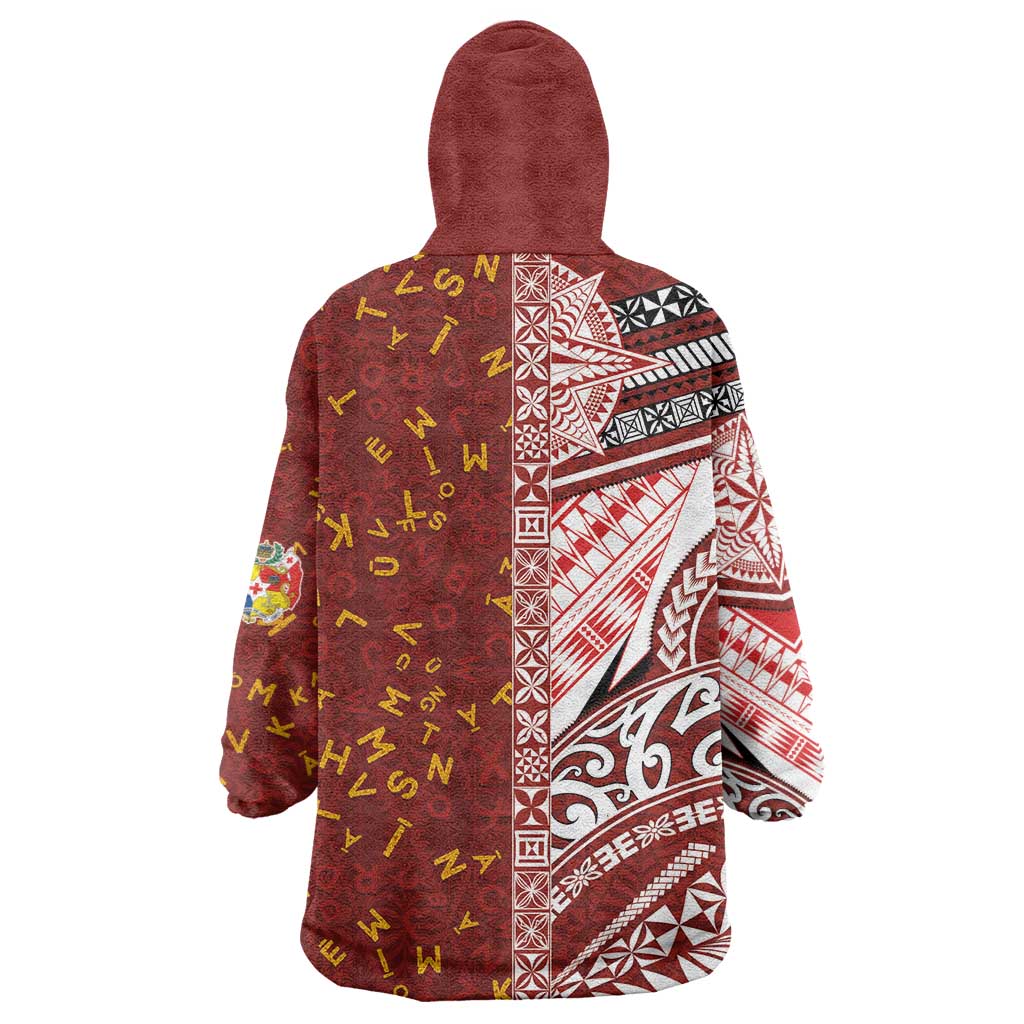 Tonga Language Week Wearable Blanket Hoodie Ngatu Pattern and Tongan Alphabet LT03 - Polynesian Pride