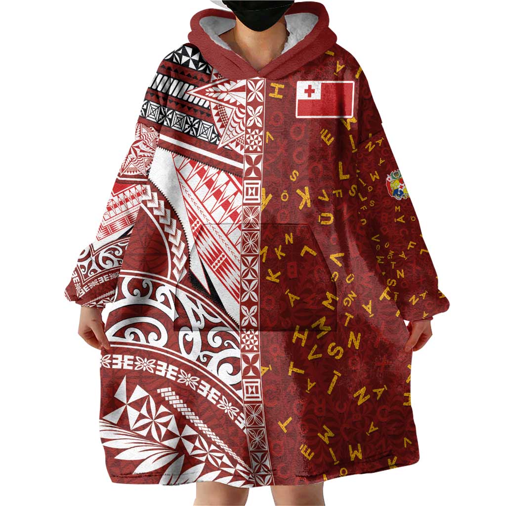 Tonga Language Week Wearable Blanket Hoodie Ngatu Pattern and Tongan Alphabet LT03 - Polynesian Pride
