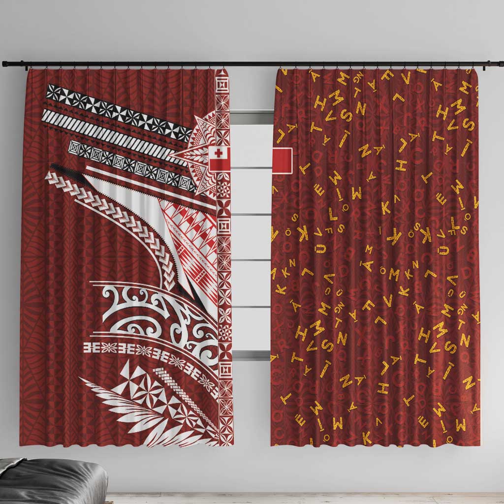 Tonga Language Week Window Curtain Ngatu Pattern and Tongan Alphabet - Polynesian Pride