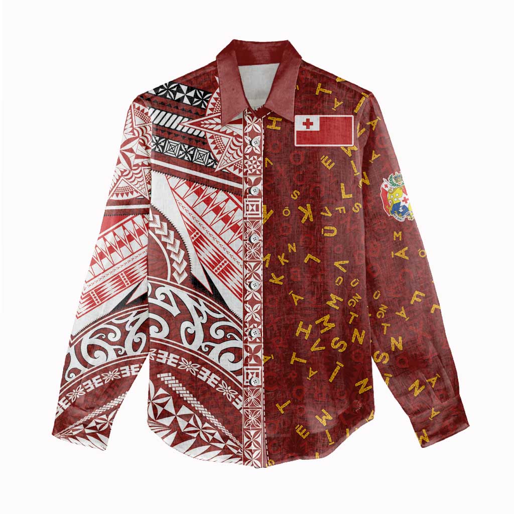 Tonga Language Week Women Casual Shirt Ngatu Pattern and Tongan Alphabet - Polynesian Pride