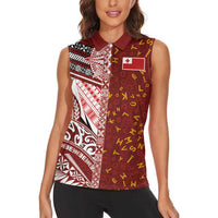 Tonga Language Week Women Sleeveless Polo Shirt Ngatu Pattern and Tongan Alphabet - Polynesian Pride