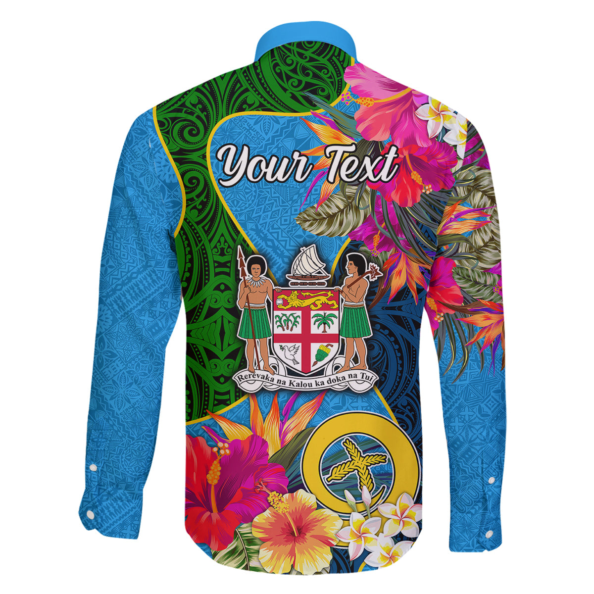 Personalised Malampa Fiji Day Family Matching Long Sleeve Bodycon Dress and Hawaiian Shirt Tropical Plants Mix Polynesian and Tapa Pattern LT03 - Polynesian Pride