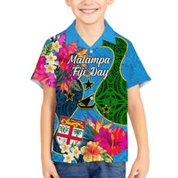 Personalised Malampa Fiji Day Family Matching Mermaid Dress and Hawaiian Shirt Tropical Plants Mix Polynesian and Tapa Pattern LT03 Son's Shirt Blue - Polynesian Pride
