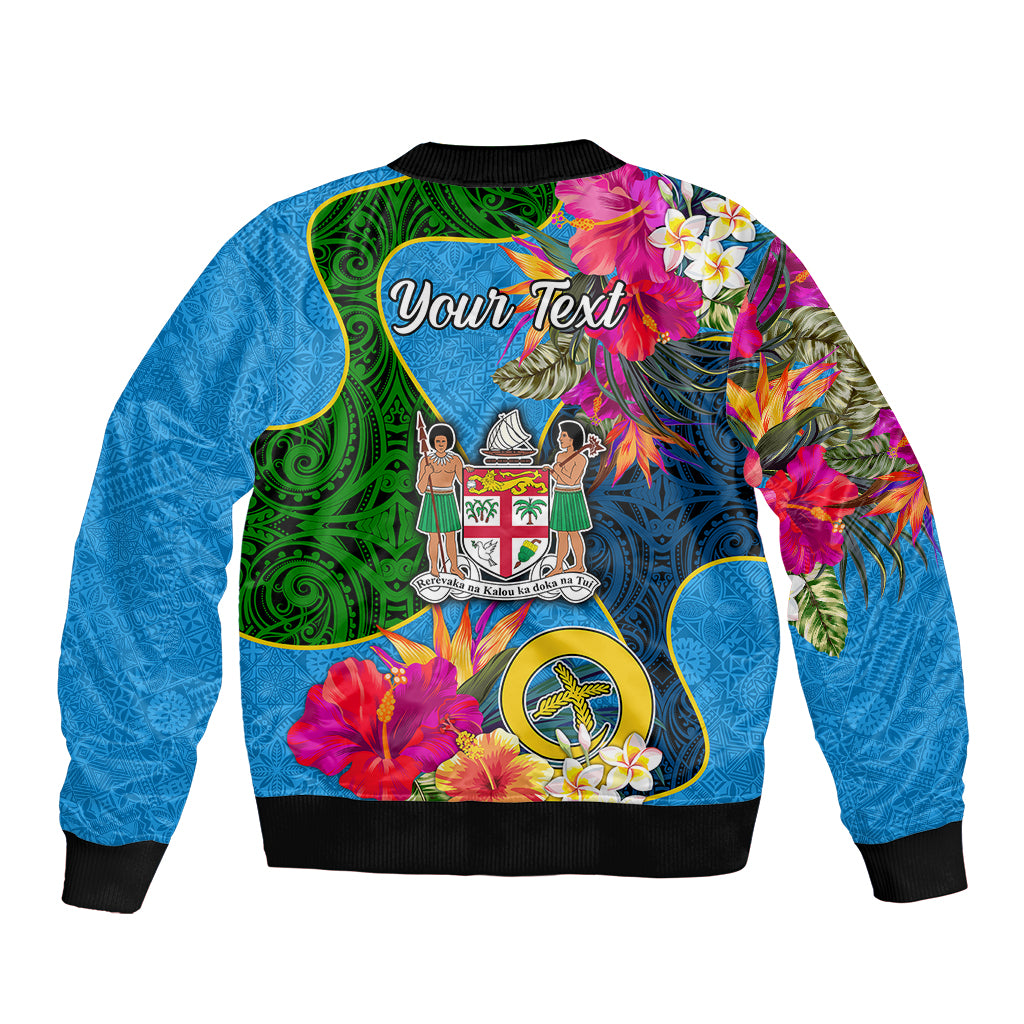 Personalised Malampa Fiji Day Sleeve Zip Bomber Jacket Tropical Plants Mix Polynesian and Tapa Pattern LT03 - Polynesian Pride