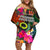 Penama Day Off Shoulder Short Dress Proud To Be A Ni-Van Beauty Pacific Flower LT03 Women Black - Polynesian Pride