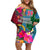 Personalised Sanma Day Off Shoulder Short Dress Proud To Be A Ni-Van Beauty Pacific Flower LT03 Women Blue - Polynesian Pride