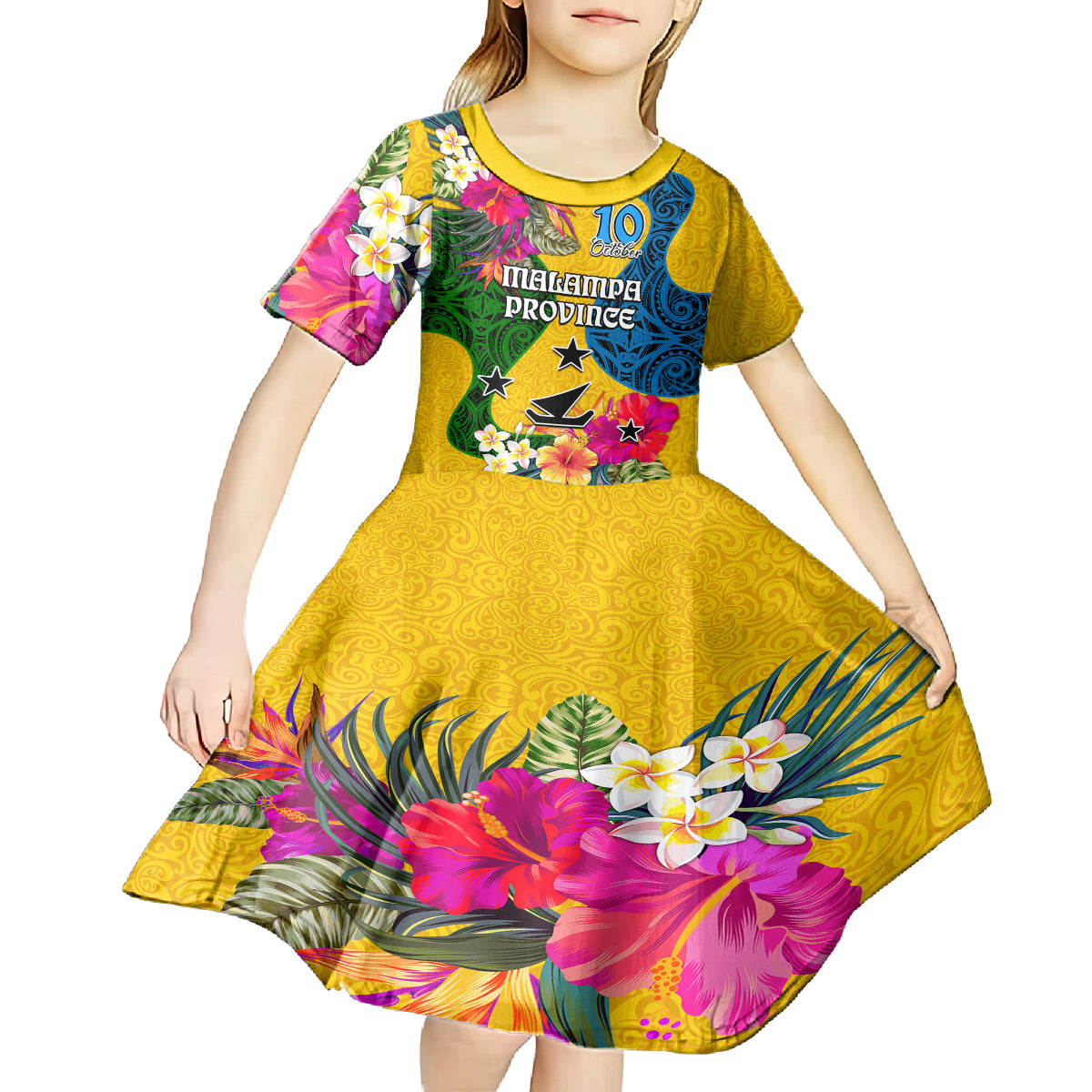 Personalised Malampa Day Kid Short Sleeve Dress Proud To Be A Ni-Van Beauty Pacific Flower LT03 - Polynesian Pride