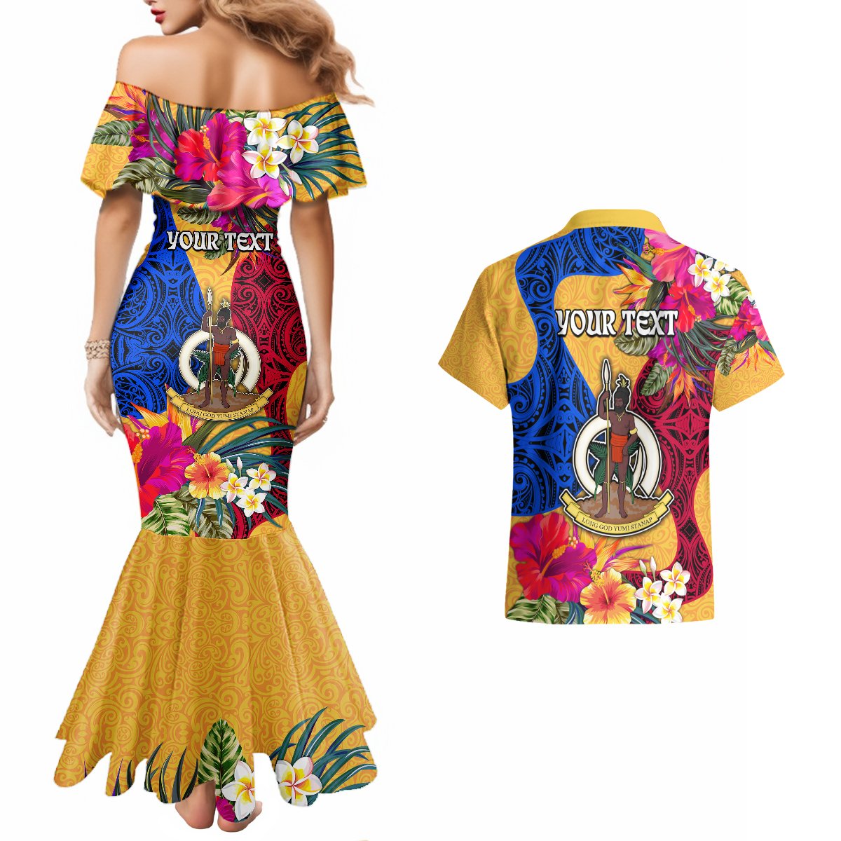 Personalised Torba Day Couples Matching Mermaid Dress and Hawaiian Shirt Proud To Be A Ni-Van Beauty Pacific Flower LT03 - Polynesian Pride