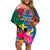 Tafea Day Off Shoulder Short Dress Proud To Be A Ni-Van Beauty Pacific Flower LT03 Women Blue - Polynesian Pride