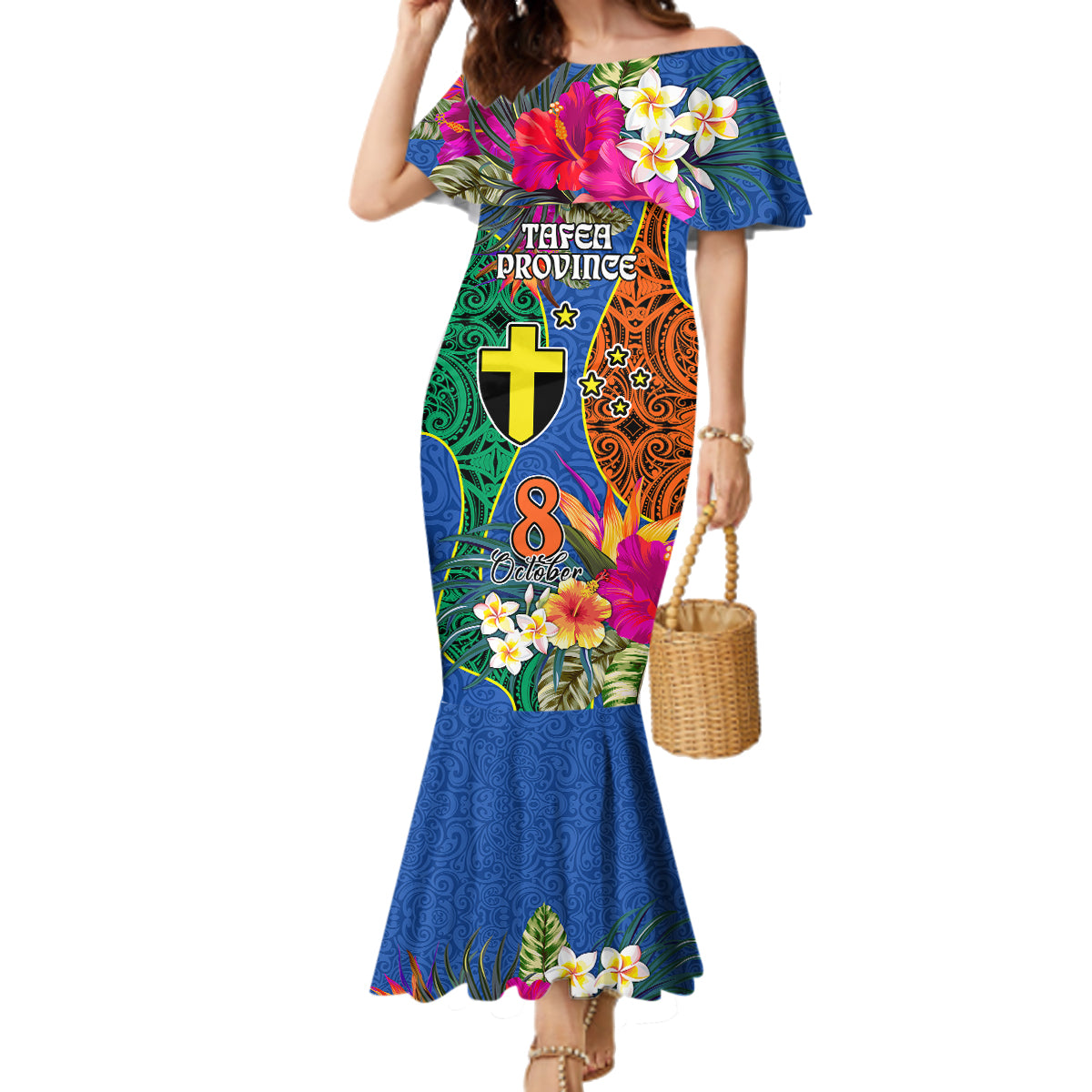 Personalised Tafea Day Family Matching Mermaid Dress and Hawaiian Shirt Proud To Be A Ni-Van Beauty Pacific Flower LT03 - Polynesian Pride