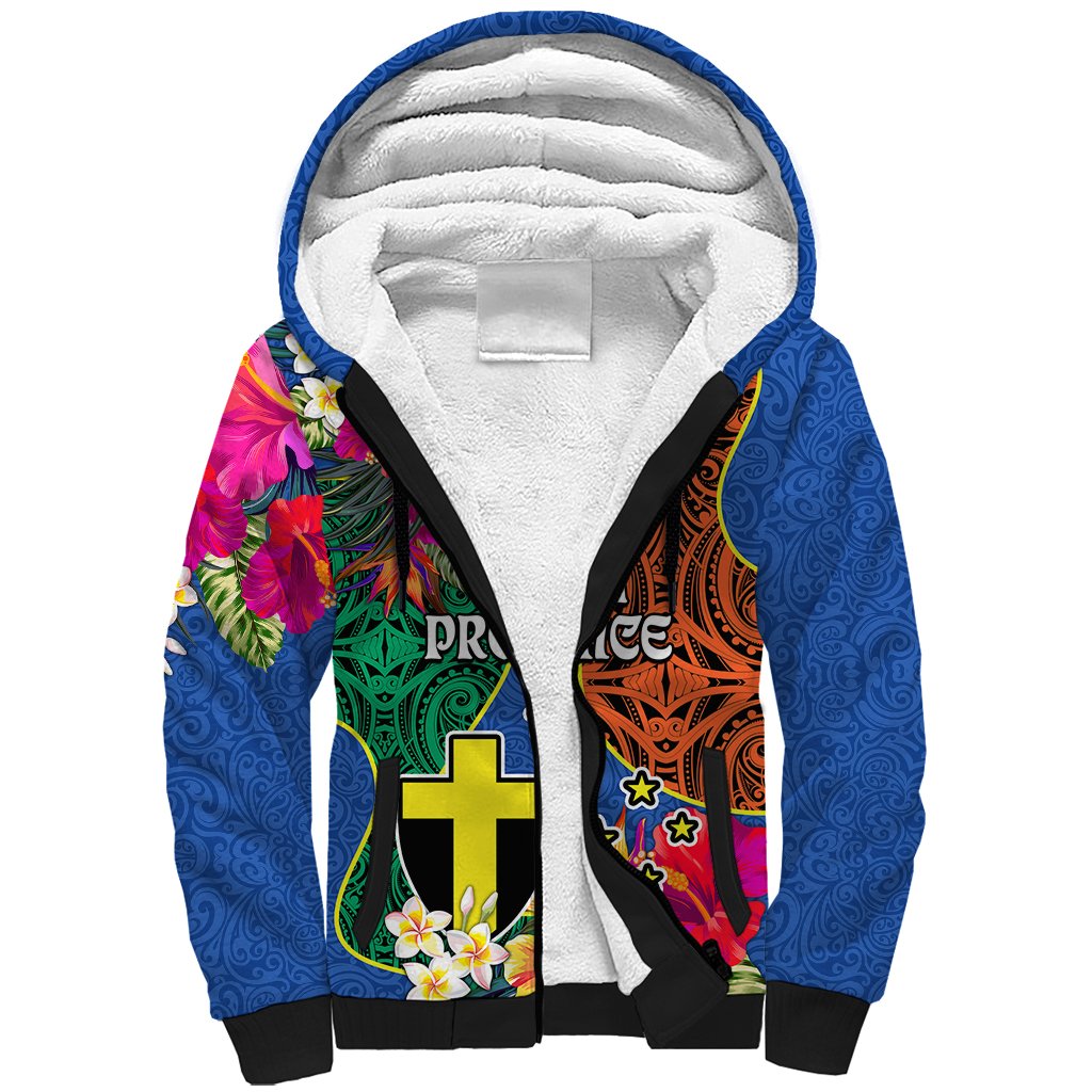 Personalised Tafea Day Sherpa Hoodie Proud To Be A Ni-Van Beauty Pacific Flower LT03 Unisex Blue - Polynesian Pride