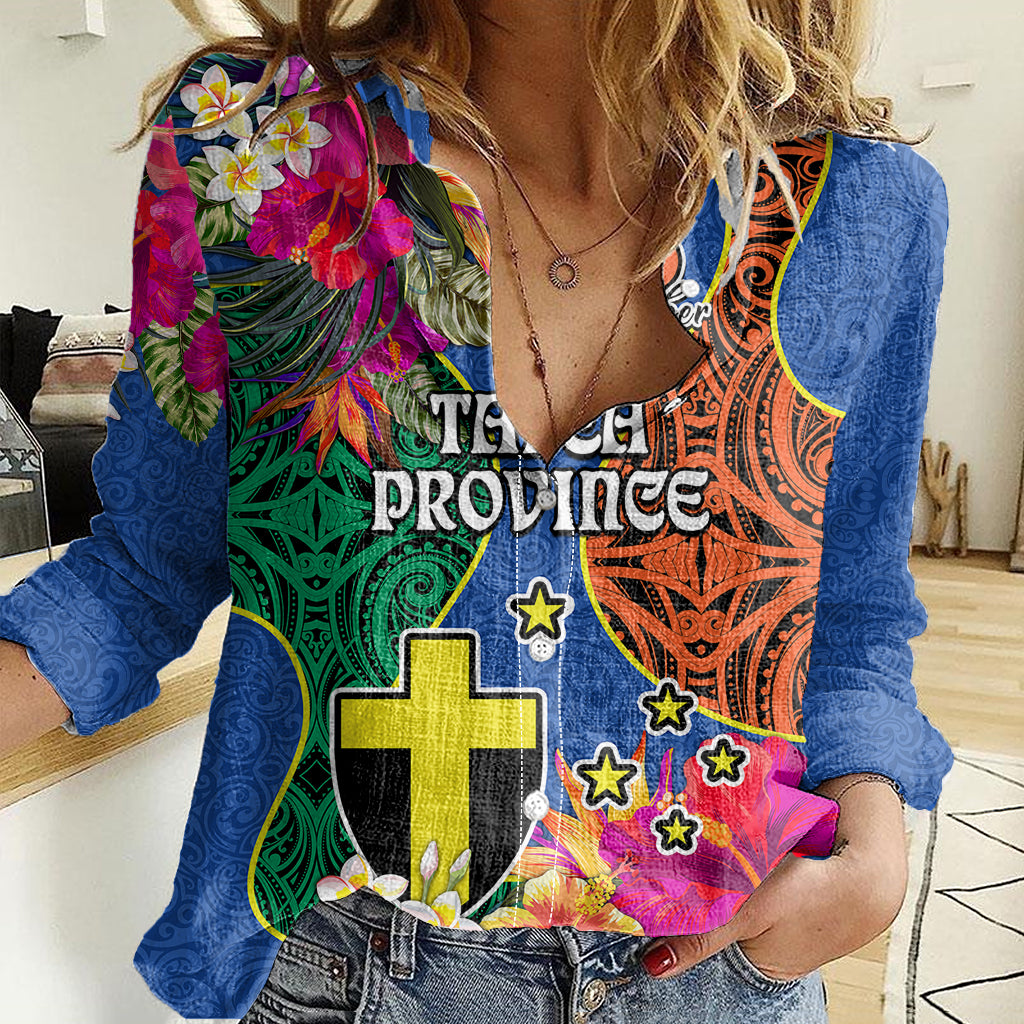 Personalised Tafea Day Women Casual Shirt Proud To Be A Ni-Van Beauty Pacific Flower LT03 Female Blue - Polynesian Pride