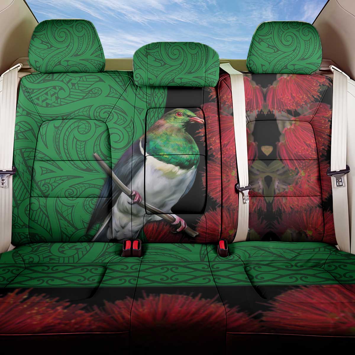 New Zealand Kereru And Pohutukawa Back Car Seat Cover Maori Tribal Tattoo LT03 One Size Black - Polynesian Pride