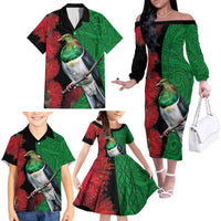 New Zealand Kereru And Pohutukawa Family Matching Off The Shoulder Long Sleeve Dress and Hawaiian Shirt Maori Tribal Tattoo LT03 - Polynesian Pride