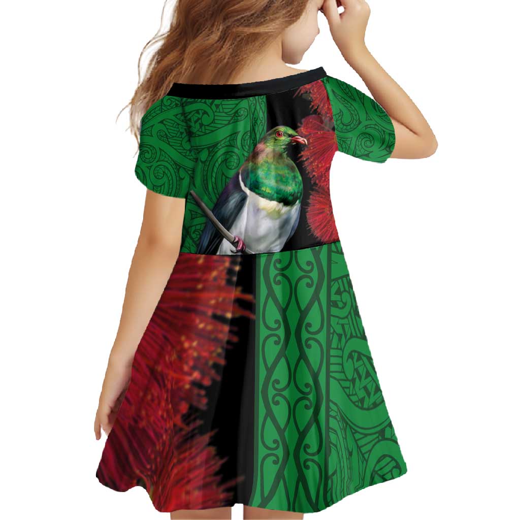 New Zealand Kereru And Pohutukawa Family Matching Off Shoulder Maxi Dress and Hawaiian Shirt Maori Tribal Tattoo LT03 - Polynesian Pride