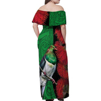 New Zealand Kereru And Pohutukawa Family Matching Off Shoulder Maxi Dress and Hawaiian Shirt Maori Tribal Tattoo LT03 - Polynesian Pride